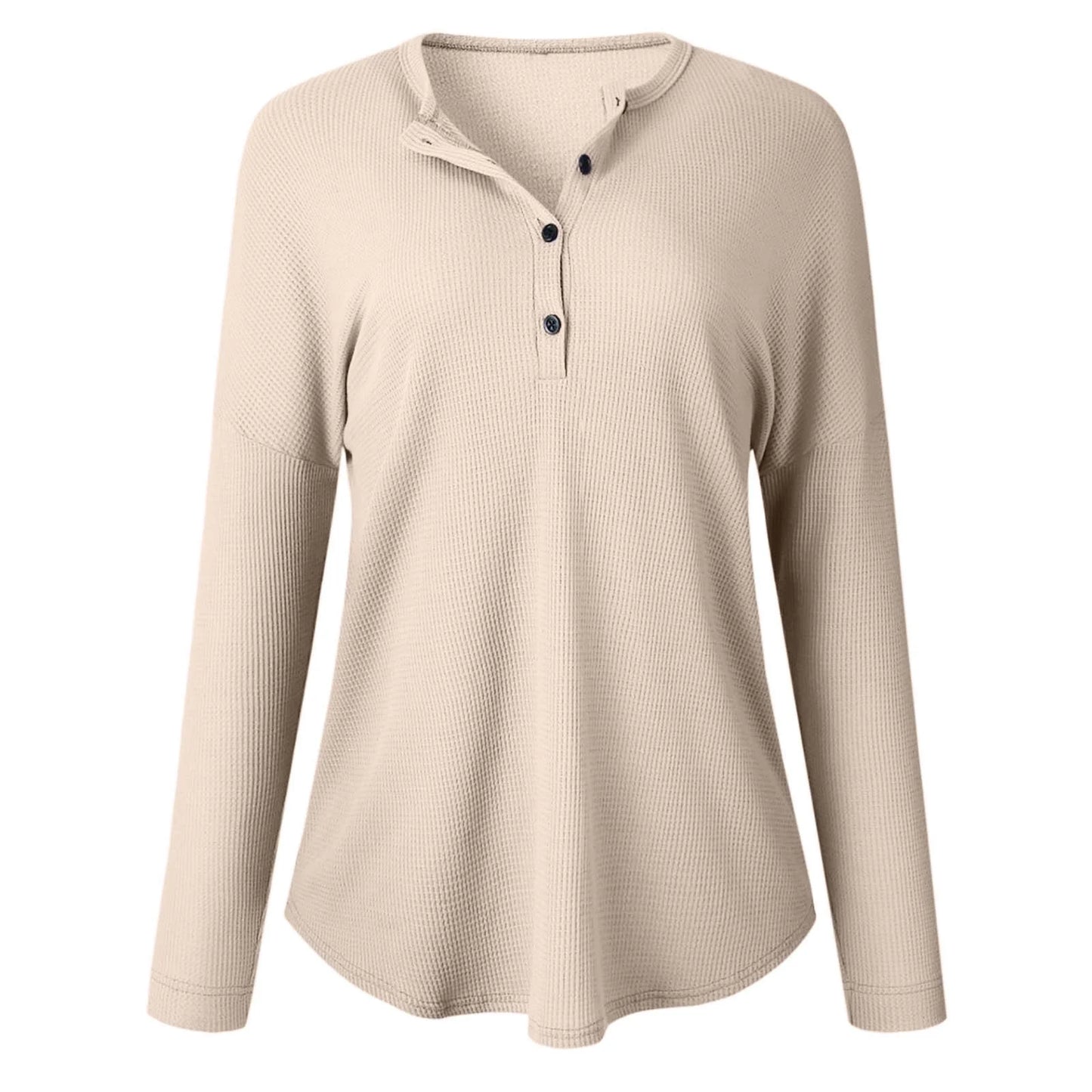 Womens Waffle Knit Button Top
