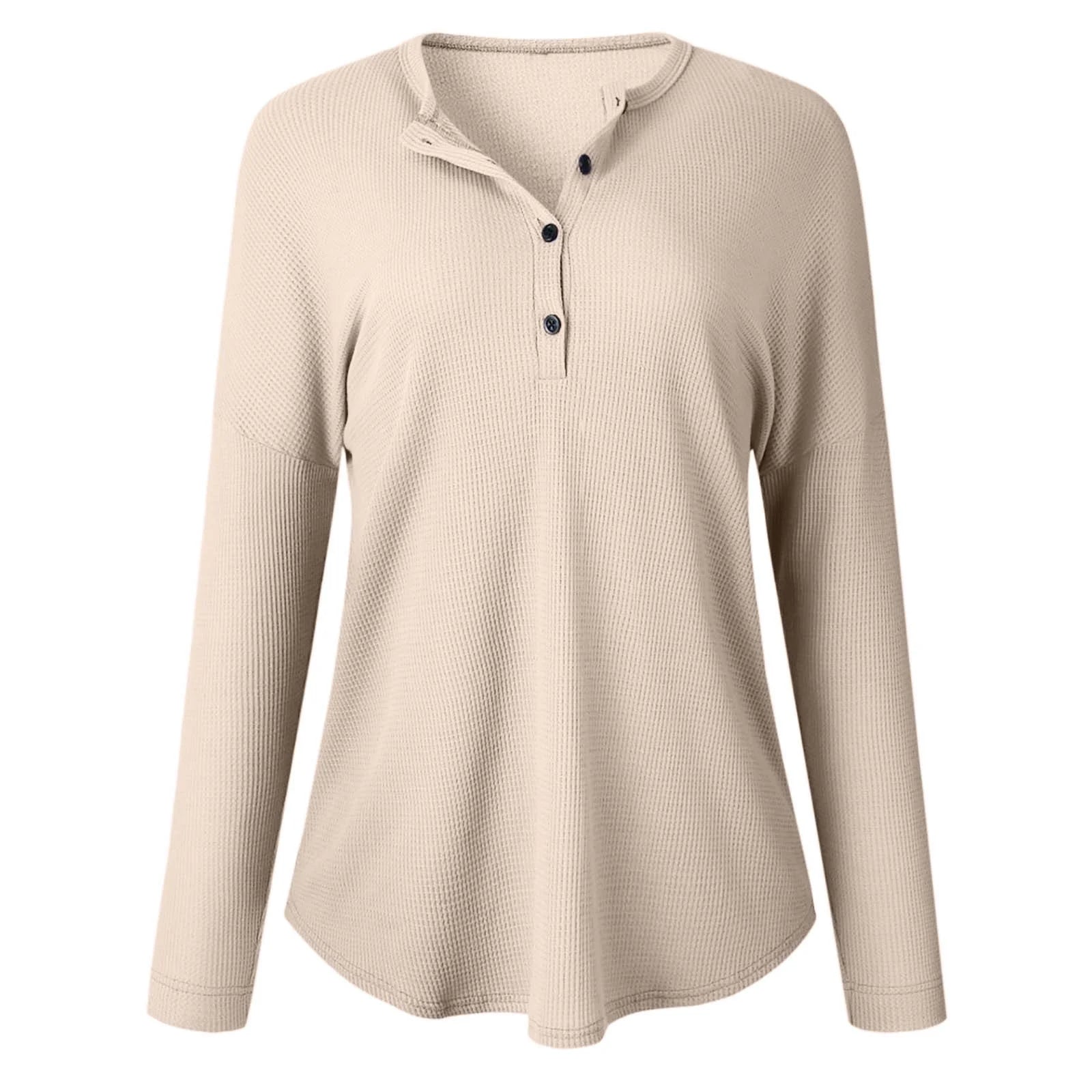 Womens Waffle Knit Button Top