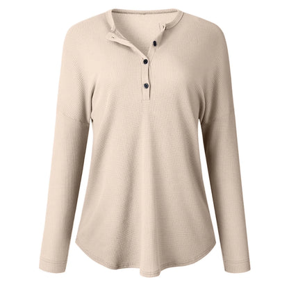 Womens Waffle Knit Button Top